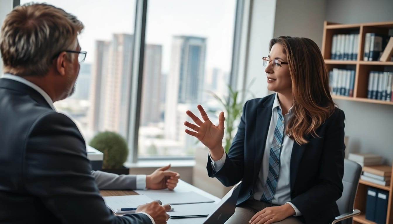 Sarasota personal injury lawyer consulting with a client, reflecting trust and professionalism in their office.