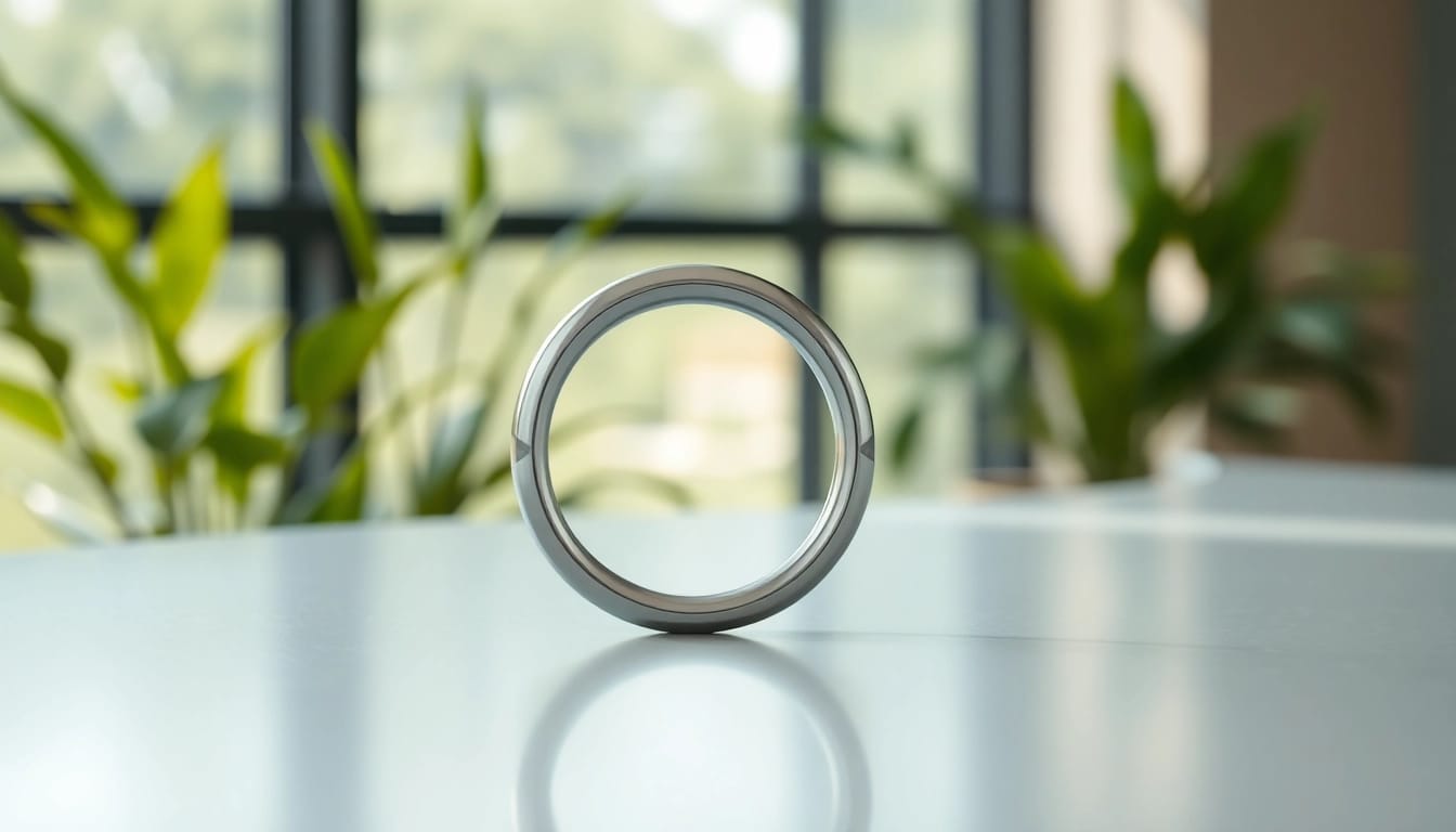 Showcasing the elegant Ringconn smart ring highlighting its sleek design and health features.