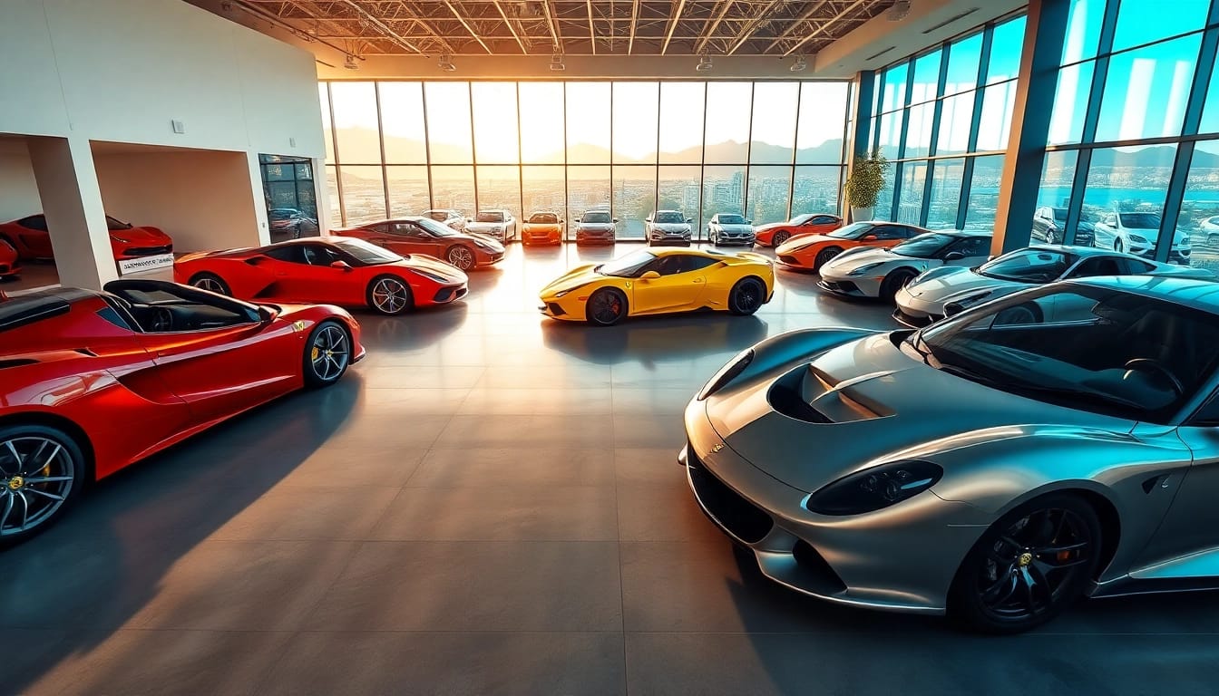 Showcase of high-end vehicles at an exotic car dealership Cape Town with modern ambiance.