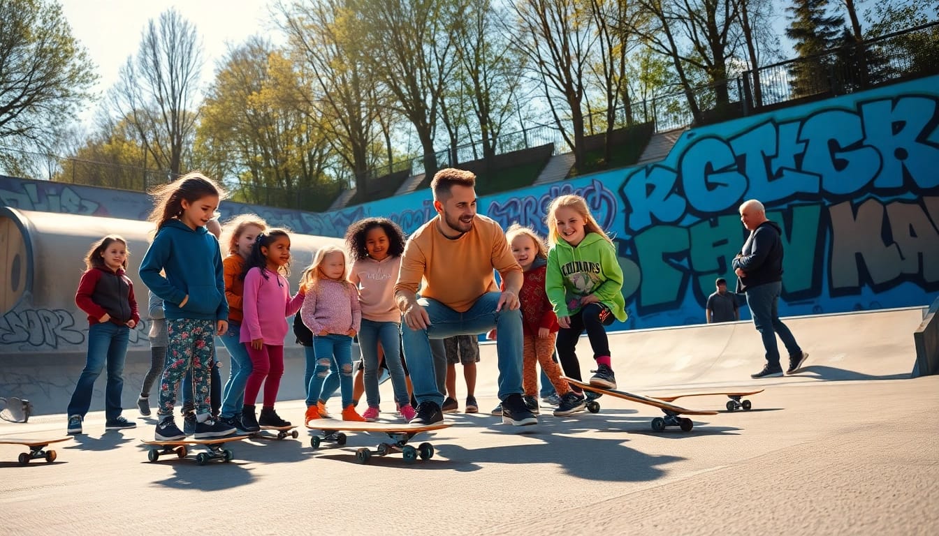 Join skateboarding lessons Cours Skateboard Paris with enthusiastic instructors in a vibrant setting.