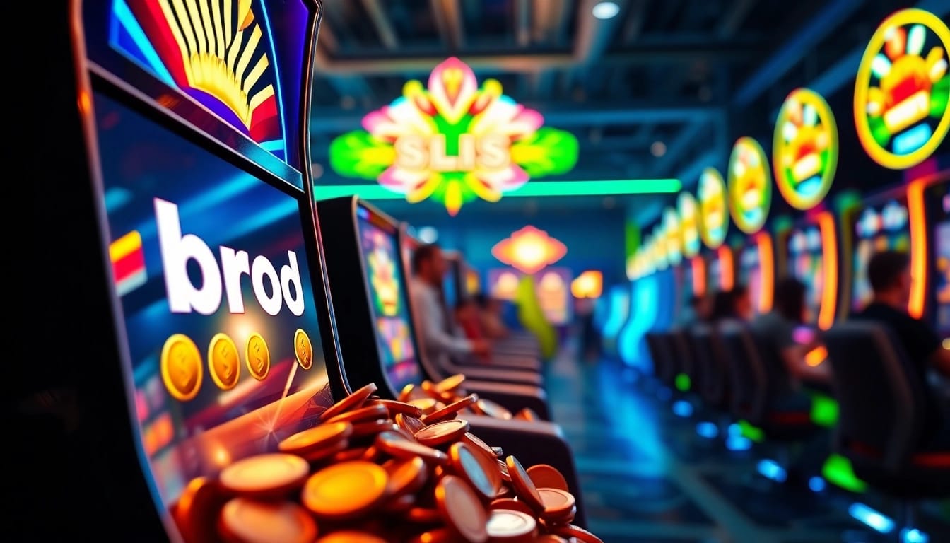 Menggoda pemain dengan bro138 slot, menggambarkan suasana kasino yang cerah dan menarik.