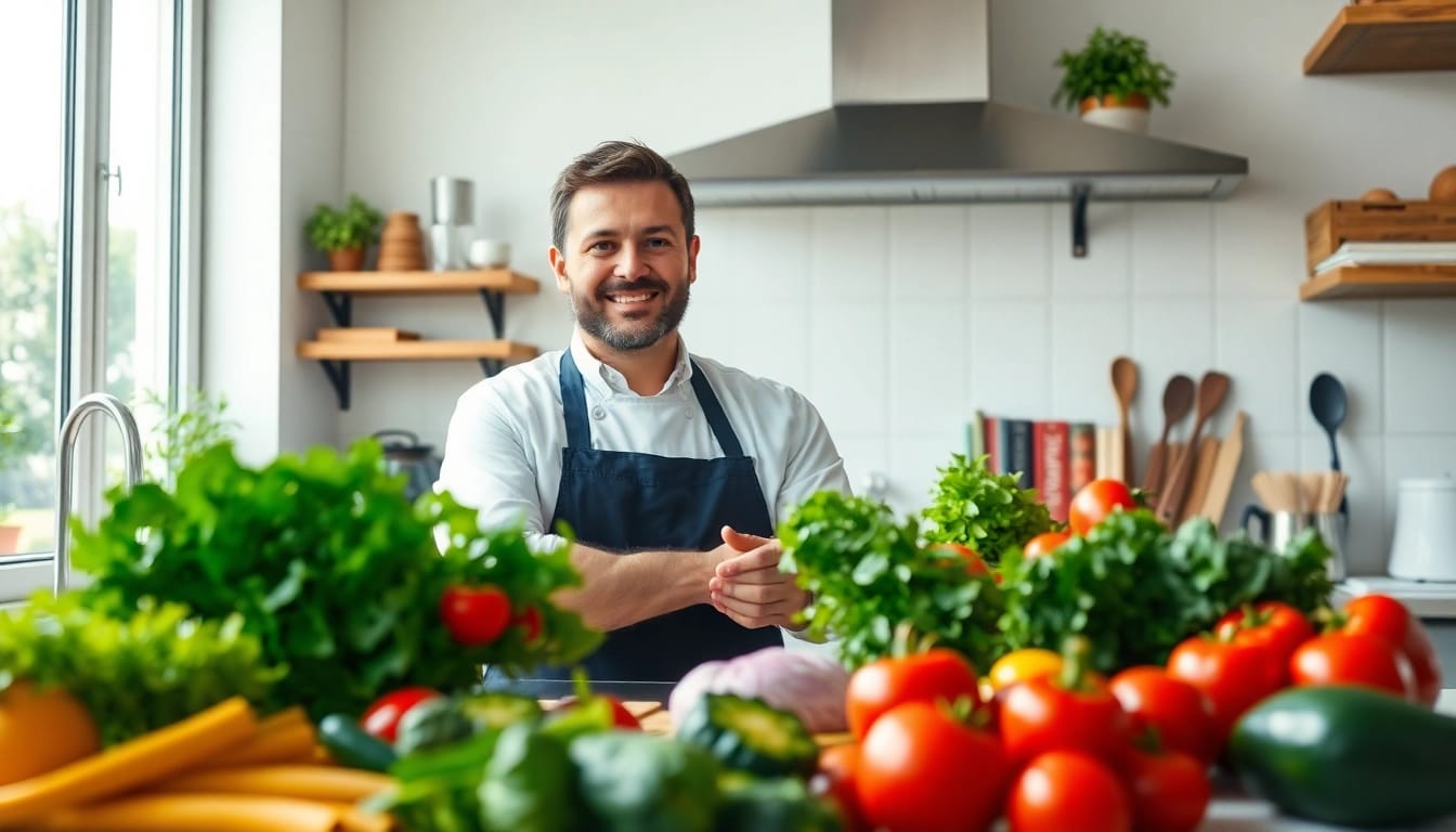 Engaging culinary experience at dishfacts.com with fresh ingredients and cooking tools.