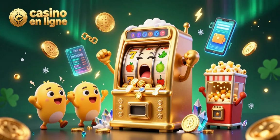 Des machines à sous animées remportent des jackpots dans un casino en ligne vibrant et coloré.