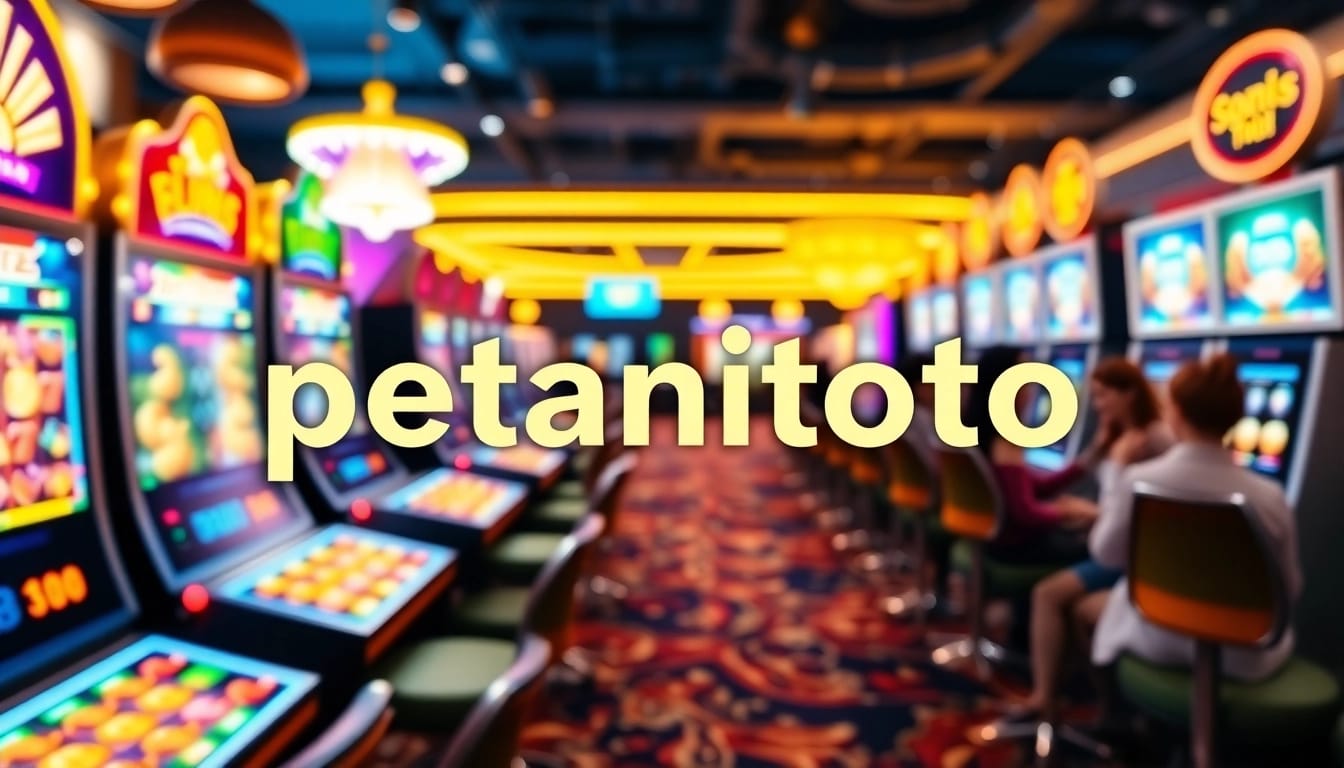 Permainan slot yang menarik pada platform petanitoto dengan latar belakang pemain yang bersenang-senang.