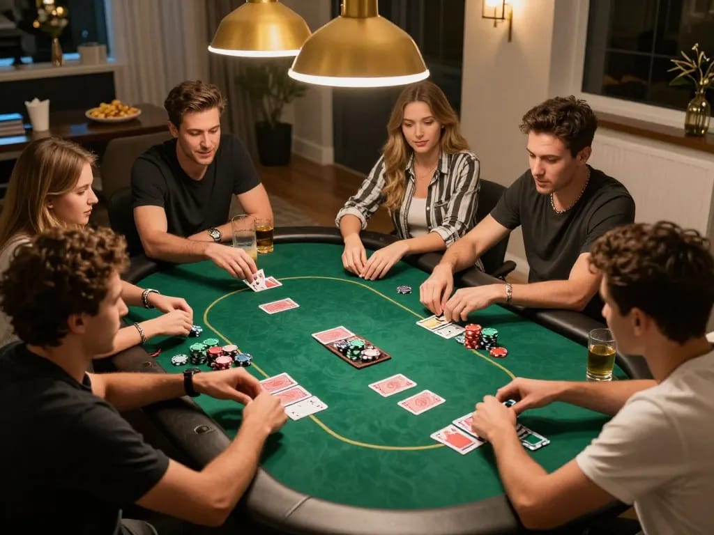 Experience the excitement of LC88 win during a home poker night with friends bonding over gameplay.