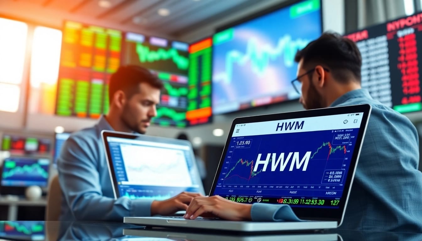 Analyze the latest HWM stock price showcased in a vibrant stock market environment.