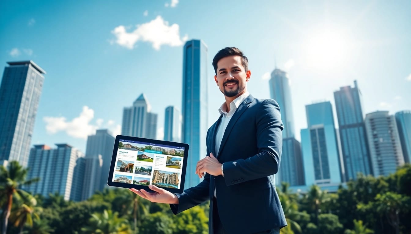 Showcase real estate international with a professional agent displaying diverse global properties.