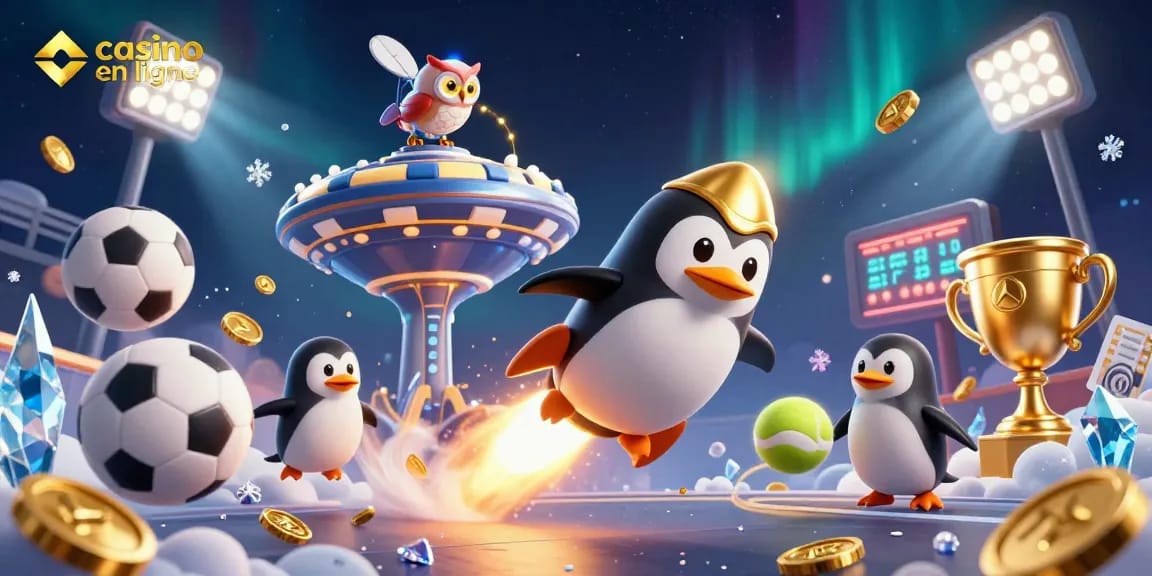 Gagnez au casino en ligne avec un pingouin doré propulsé par des fusées dans l'espace.