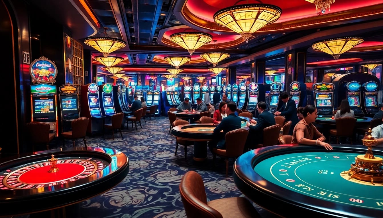 Players enjoy thrilling gaming experiences at bem88's glamorous casino setup.