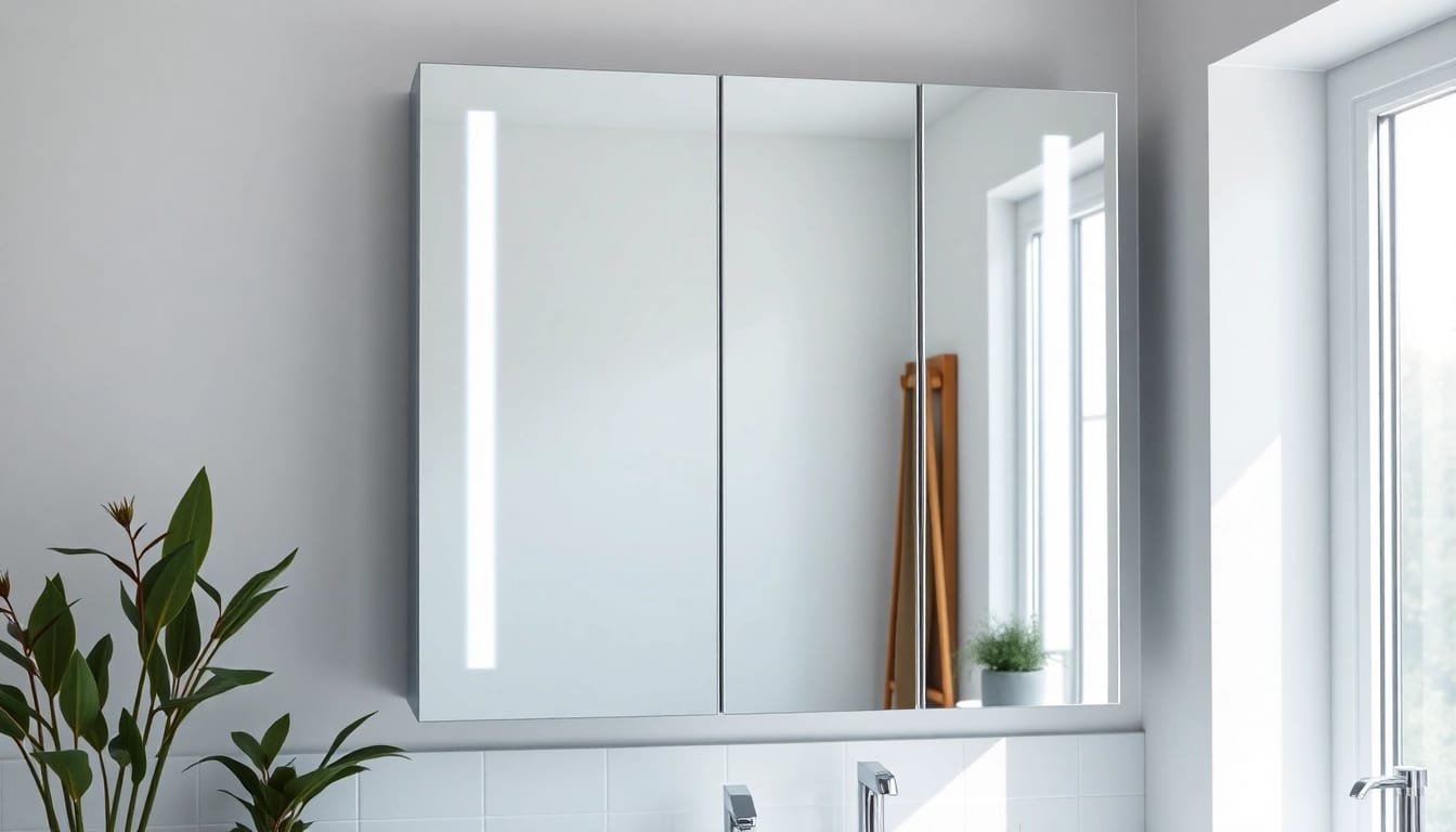 Sonni Spiegelschrank mit LED-Beleuchtung im modernen Badezimmer für stilvollen Stauraum.