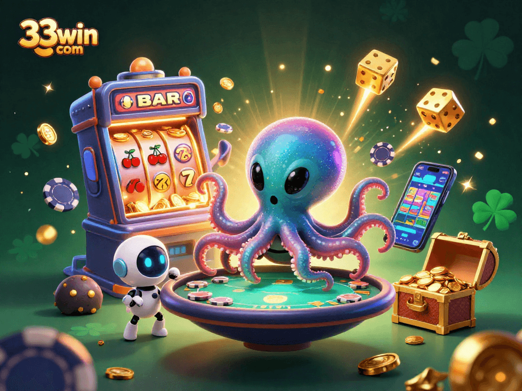 Experience big wins at 33win com with this thrilling slot machine jackpot scene