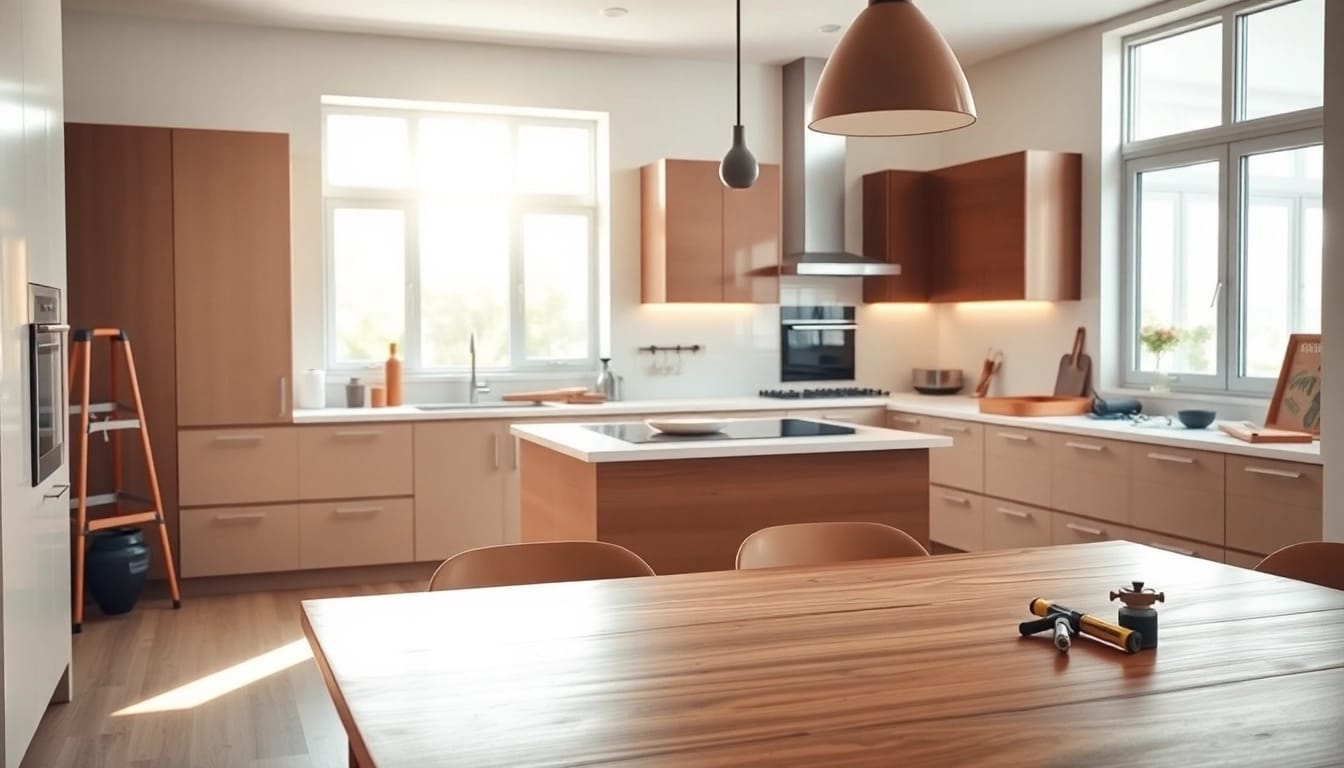Showcasing a stunning home renovation featuring an open kitchen with modern design elements.