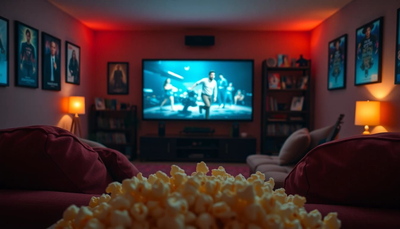 ดูหนังออนไลน์ ในบรรยากาศโรงภาพยนตร์ที่บ้านมีโซฟาสบายและไฟอ่อน