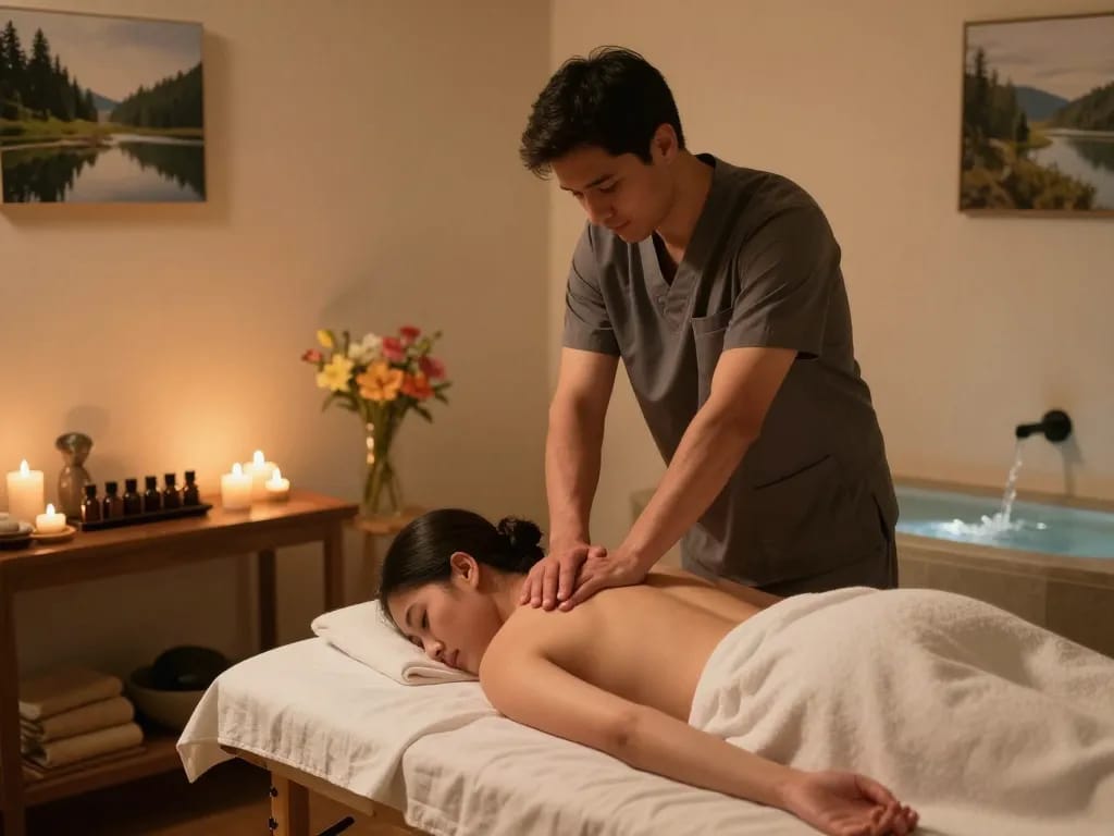 Experience relaxing 포항스웨디시 massage therapy scene with tranquil ambiance