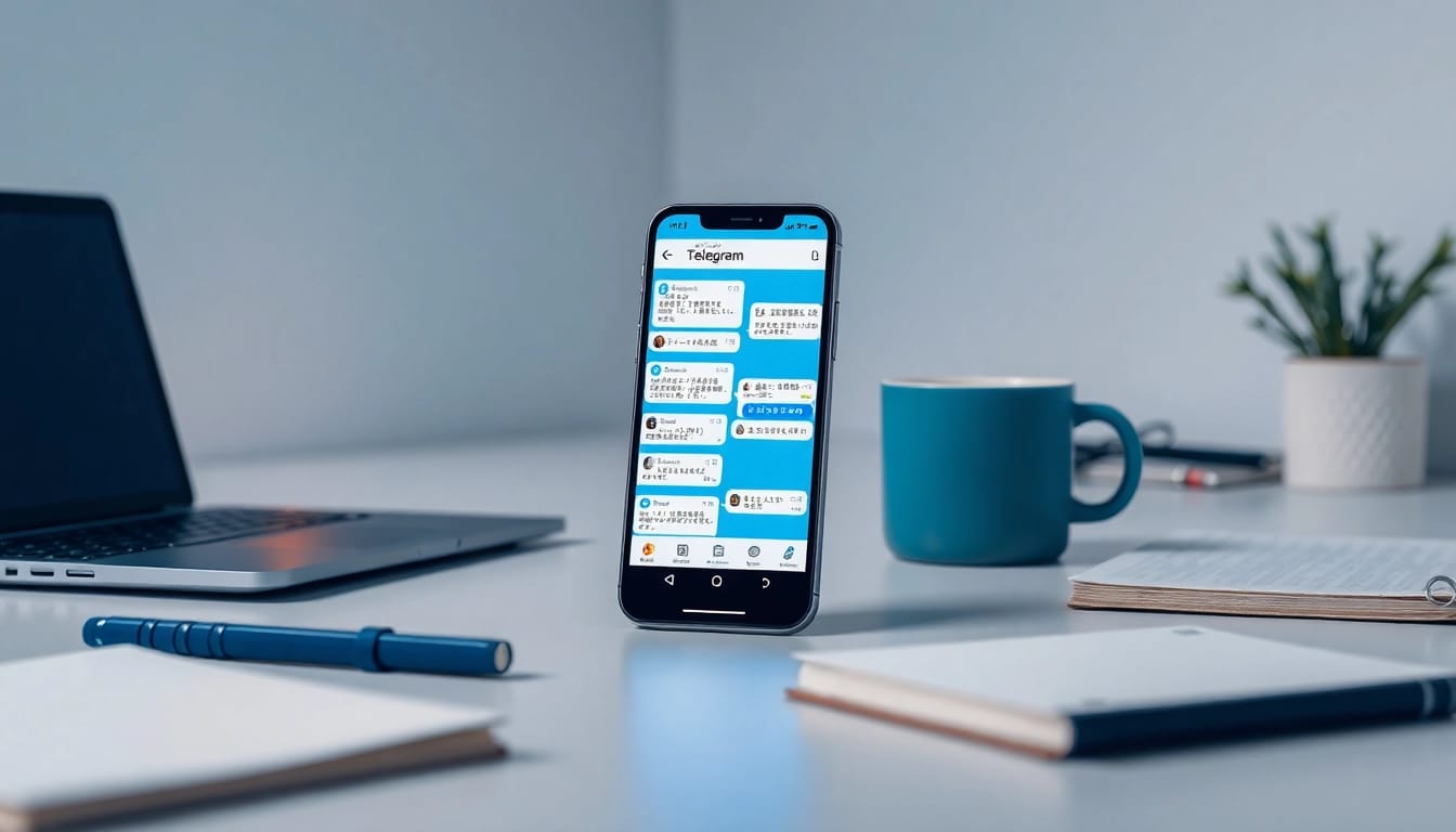Telegram中文 app interface displayed on a smartphone, highlighting its features.