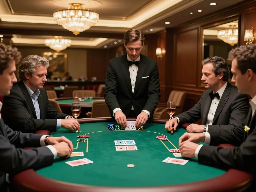 NHÀ CÁI VUA88 players engaging in high-stakes poker in a luxurious VIP room setting.