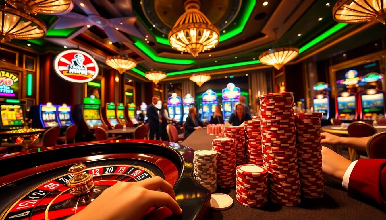 Exciting casino atmosphere with poker chips and a roulette wheel exemplifying the thrill of 7m betting.
