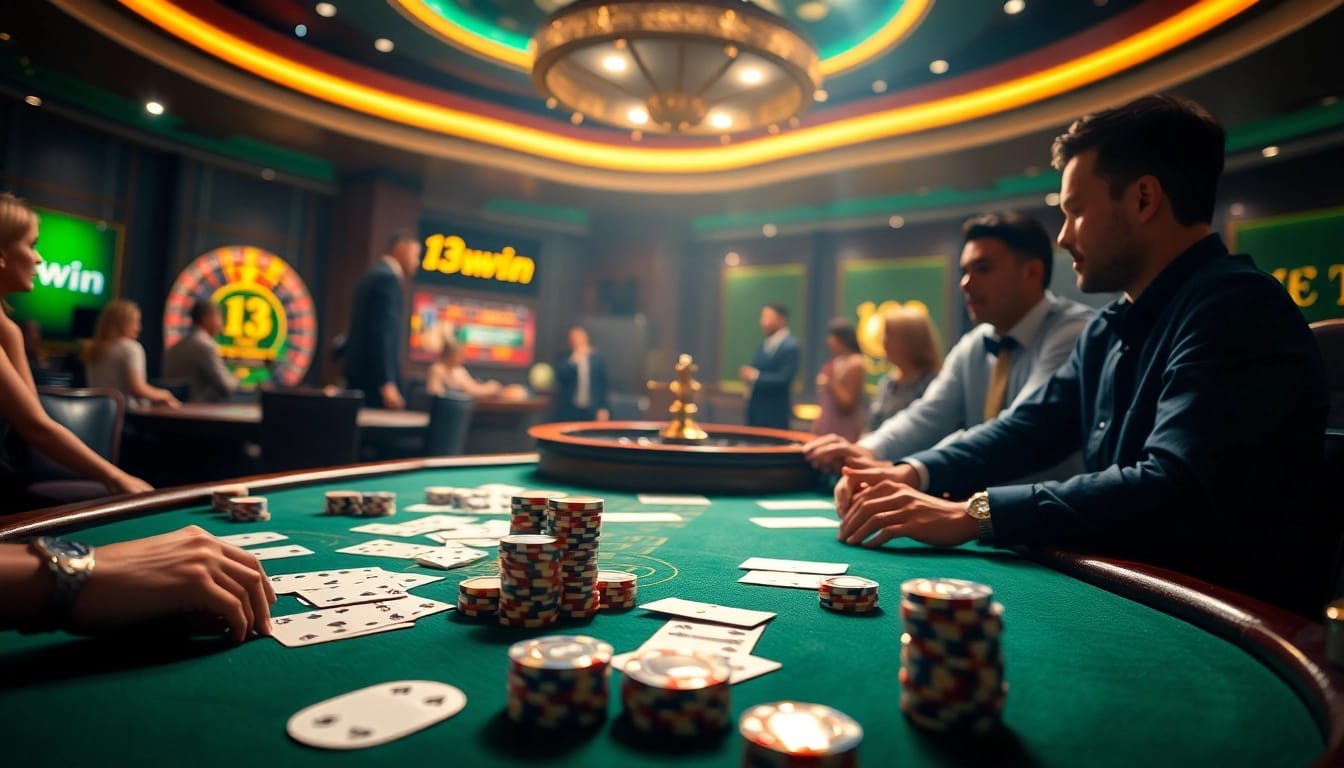 Engaged players experiencing excitement at the 13win casino table, combining luxury and thrill.