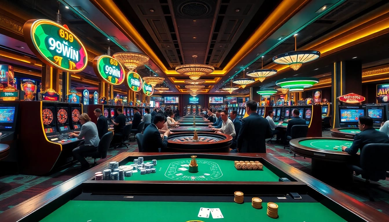 Experience the thrill of 99win as players engage with exciting casino games and vibrant slot machines.
