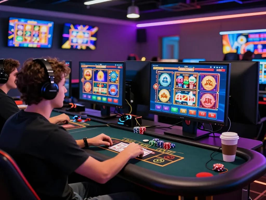 W88 online gaming experience with vibrant slot games and engaging player at a modern casino interface.