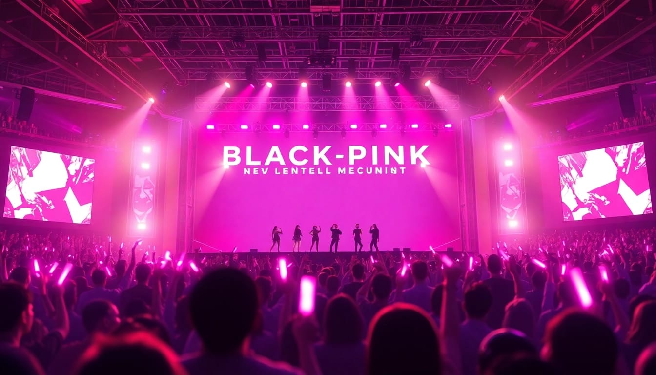 Engaging representation of BLACKPINK news with a vibrant concert scene showcasing the group performing.