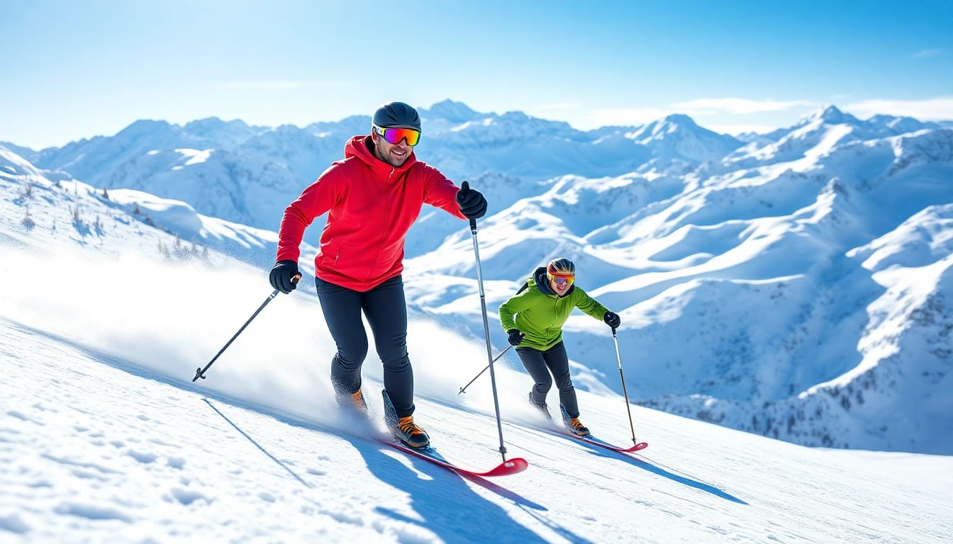 Skier wearing merino wool base layers for skiing gracefully navigating snowy slopes