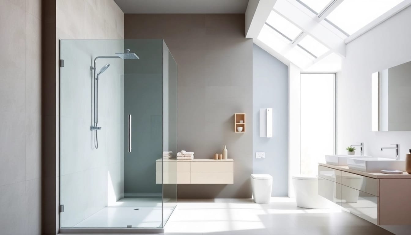 Sonni sanitär GmbH präsentiert beeindruckende Badezimmerdesigns mit modernen Duschabtrennungen und eleganten Möbeln.