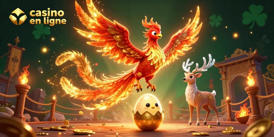 Découvrez l'univers du casino en ligne avec un phoenix flamboyant et des éléments de jeu captivants.