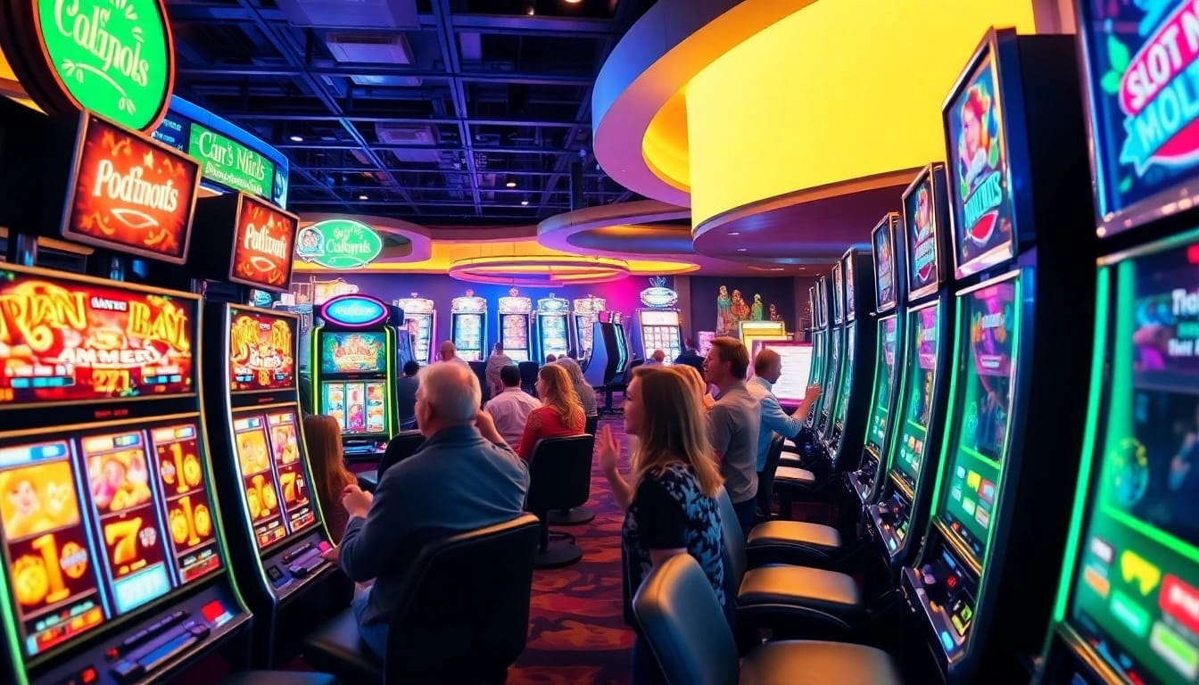 Meningkatkan pengalaman bermain slot88 yang seru di kasino modern dengan mesin slot berwarna cerah.