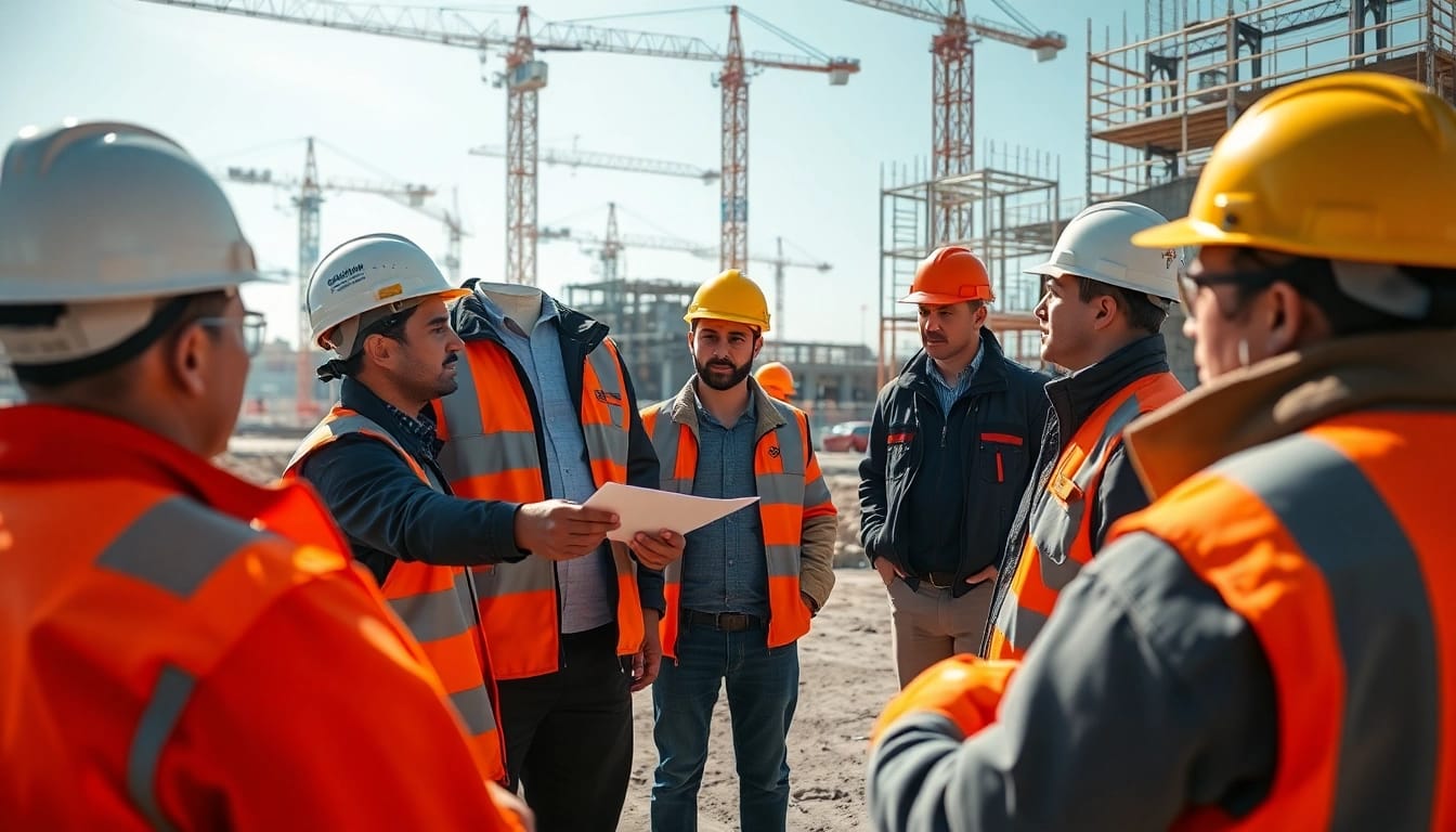 Workers engaged in construction safety training with interactive tools and equipment.