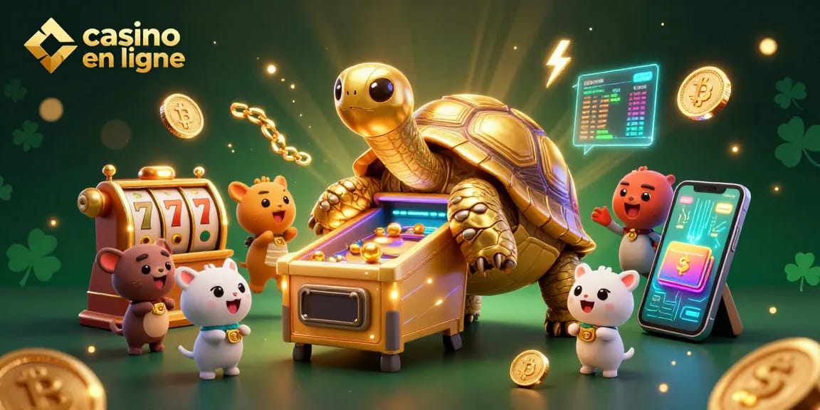 Découvrez un casino en ligne dynamique avec une tortue géante pinball et des pièces de crypto-monnaie.