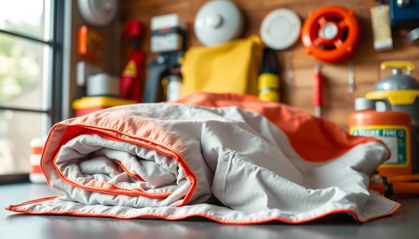 Fire blanket neatly displayed in an emergency kit, highlighting its importance and readiness.