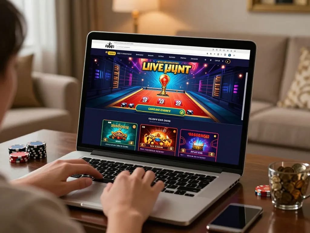 Engaging in thrilling gameplay at twiin68 online casino while enjoying a cozy home atmosphere.