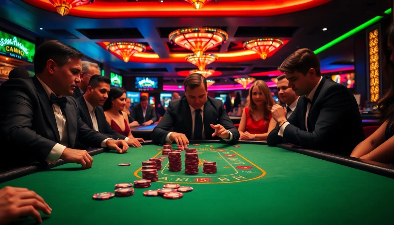 Experience thrilling blackjack at 8win's upscale casino with players engaged in strategic gameplay.