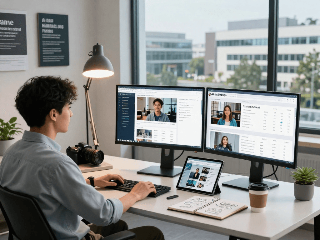 Detect AI image using advanced technology in a professional workspace focused on content moderation.