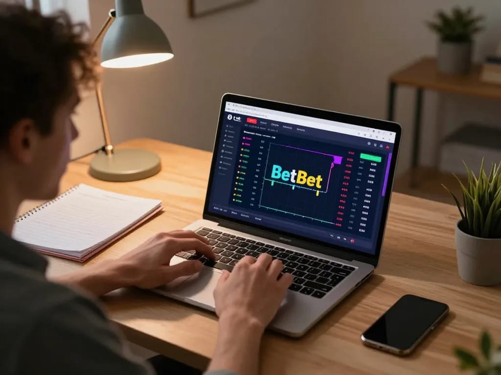 Engaging online player using BetBet for strategic betting actions with focused ambiance.