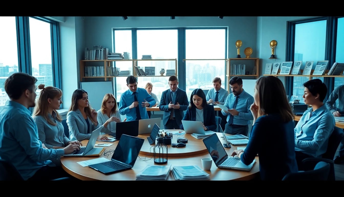 Thephoenixnewspaper team actively collaborates in a modern newsroom space.