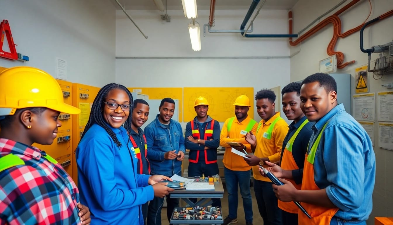 Students engaging in hands-on exercises during electrical training in Durban.