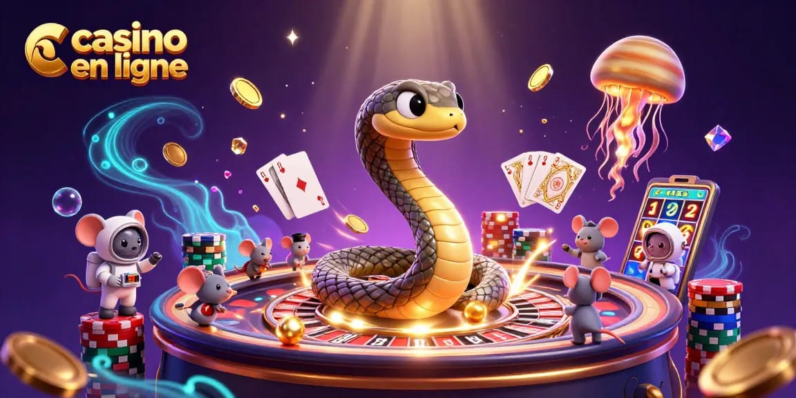 Placer des paris sur le casino en ligne avec un serpent de Saturne et des petites souris astronautes.