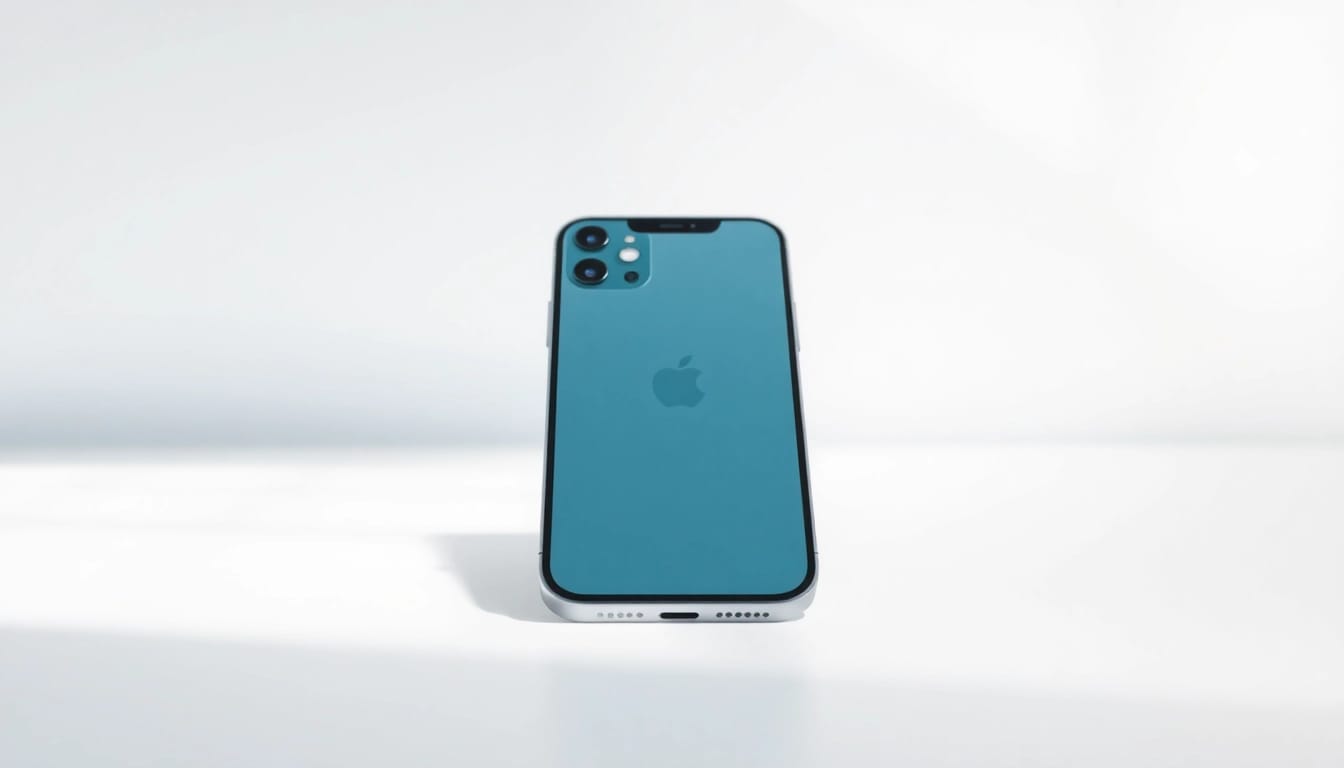 Presenta el iPhone 17 Air en un entorno elegante y luminoso, destacando su diseño delgado.