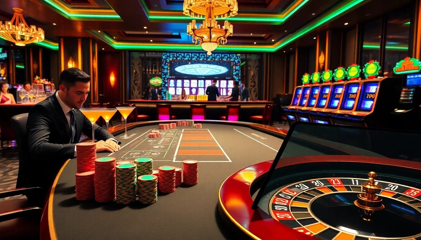 Exciting casino scene with professional gamblers at a poker table, showcasing 789pet strategies.