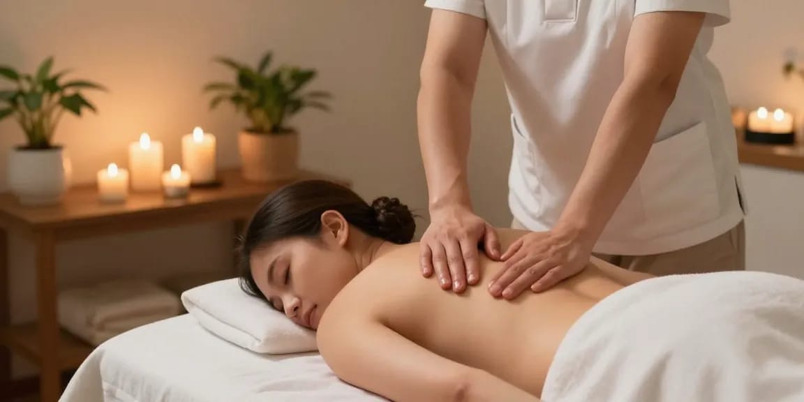 마사지 중인 전문 치료사와 편안한 스파 환경