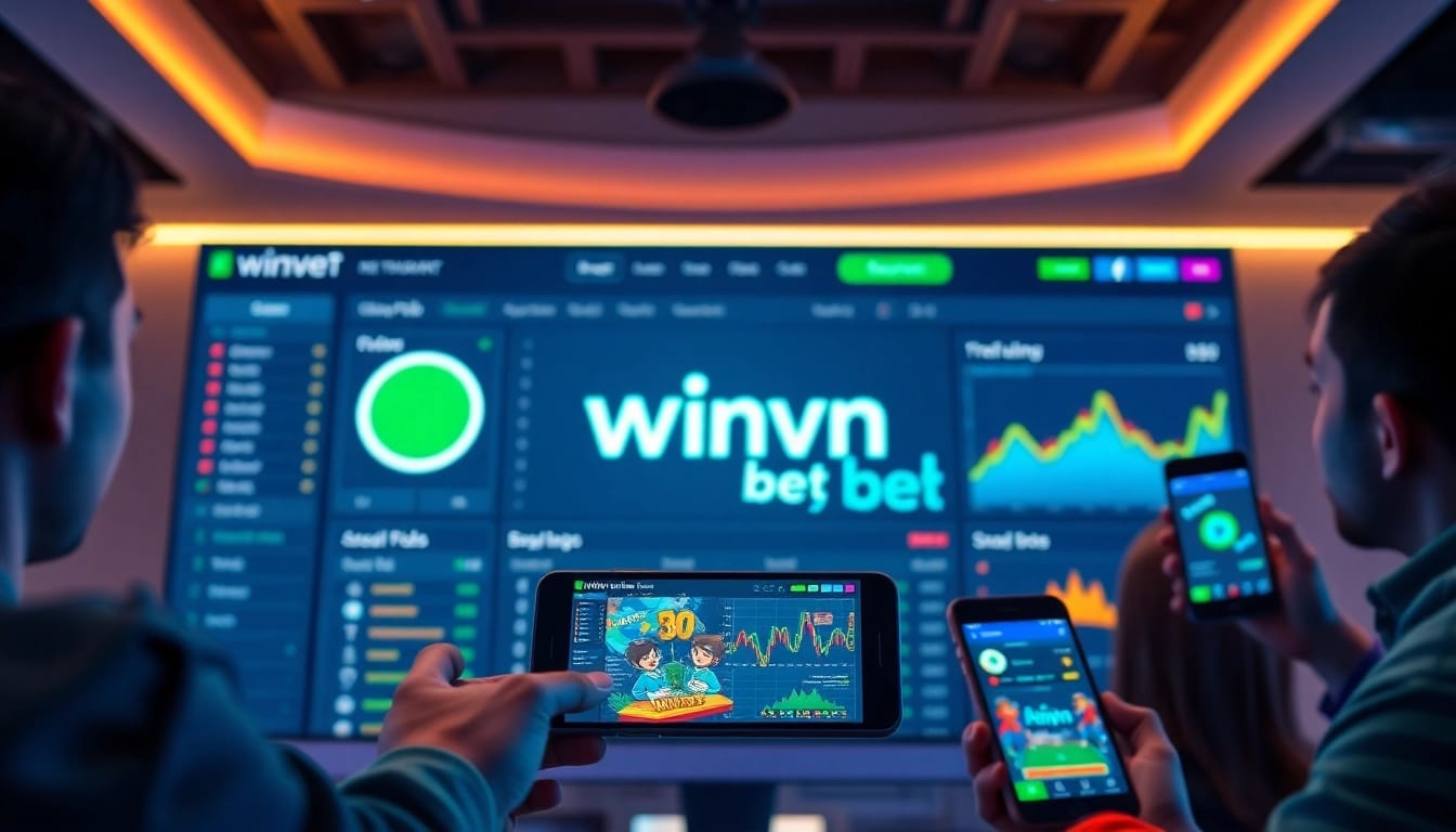Winvn bet platform showcasing vibrant interface with users engaged in online betting activities.