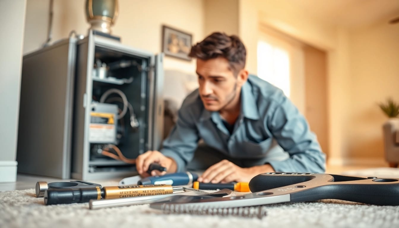Technician conducting furnace repair somers ny with attention to detail in a home.
