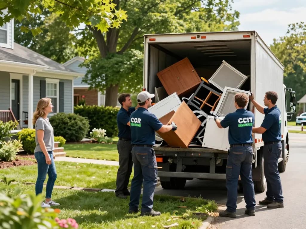 Efficient junk removal team loading discarded items into a truck during JUNK REMOVAL BERGEN COUNTY, showcasing eco-friendly practices.