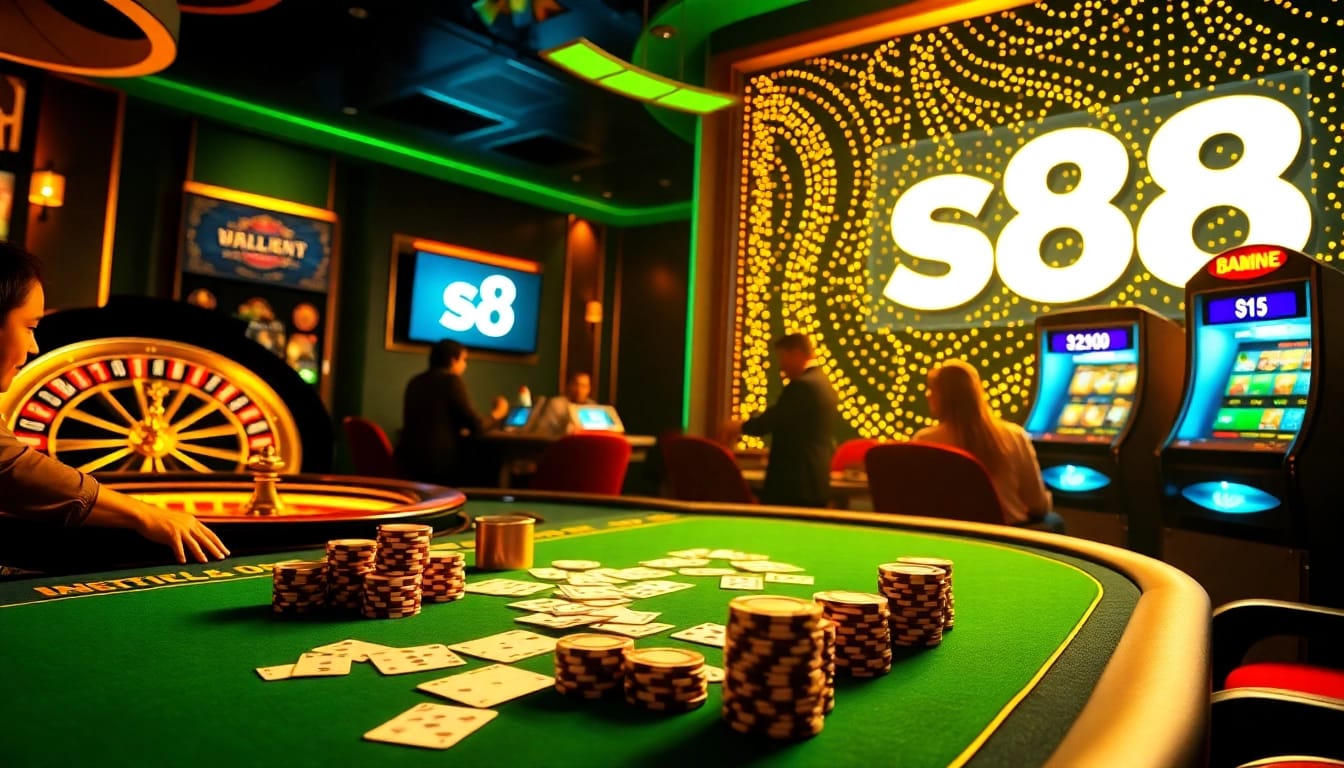 Experience the excitement of the s8 casino environment with vibrant lights and engaging games.