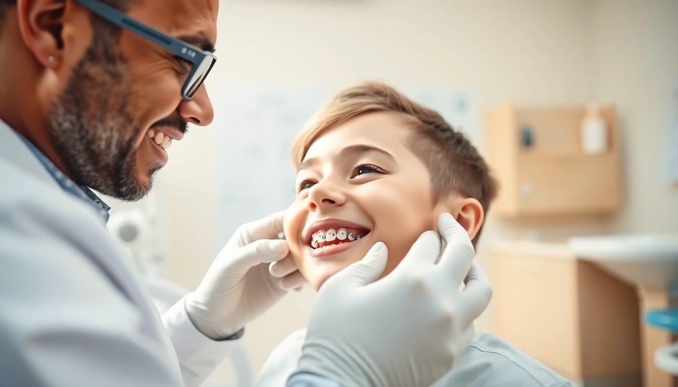 Orthodontist fitting metal braces on a patient's teeth, showcasing the dental process.
