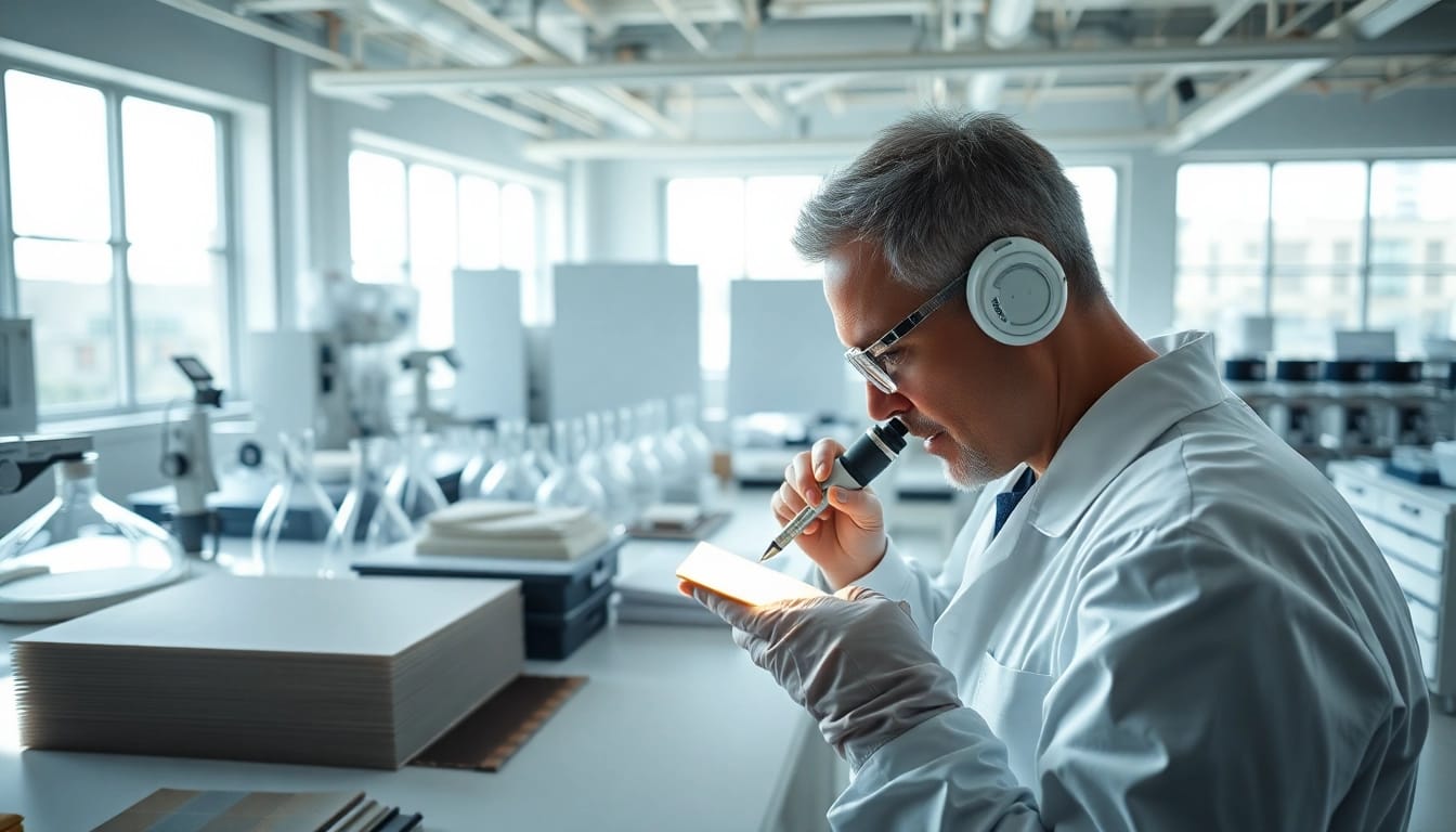 Scientist examines Engineered Composites in a modern laboratory setting.