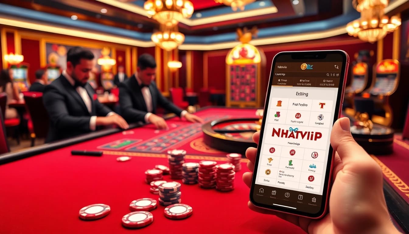 Experience the thrill of gambling with Nhat vip as you play poker with stylish chips on a luxurious table.