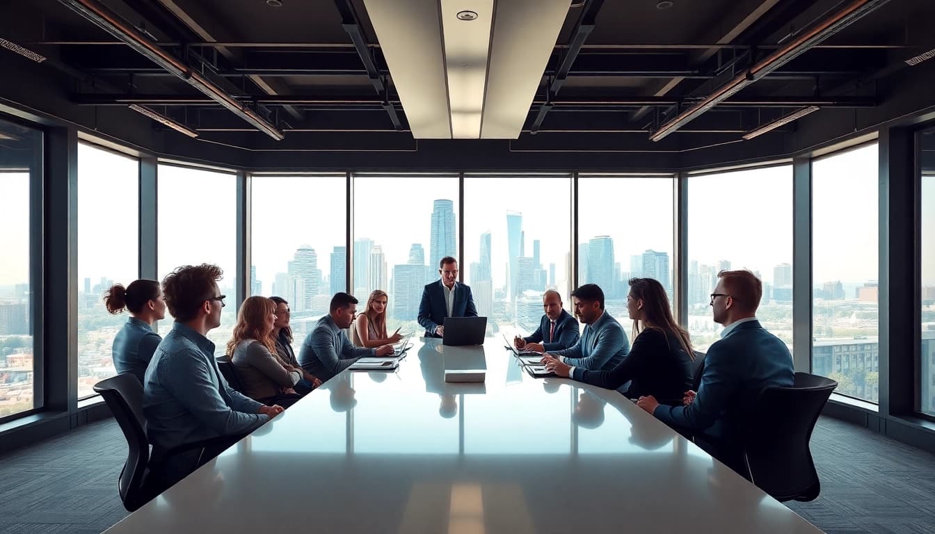 Engagement among diverse professionals in a business setting fostering collaboration and innovation.